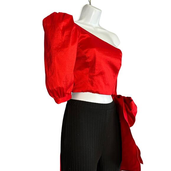 NBD Red One Shoulder Top XS Cocktail Puff One Shoulder Taffeta Monterey $188 NEW - Picture 11 of 13